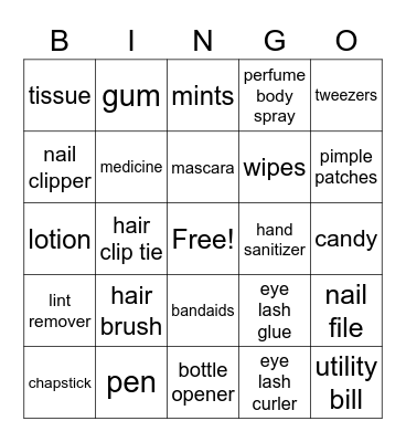 What's in your purse Bingo Card