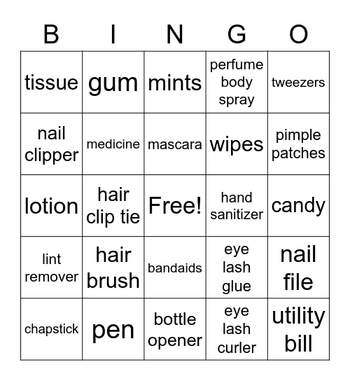 What's in your purse Bingo Card