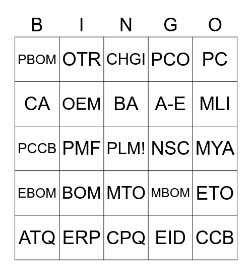 CM Bingo Card