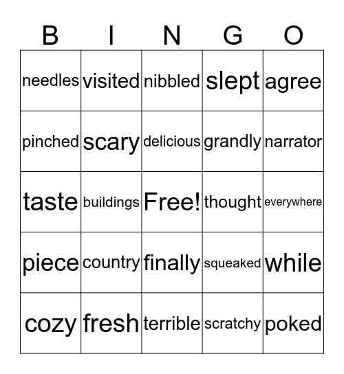 The City Mouse and the Country Mouse Bingo Card