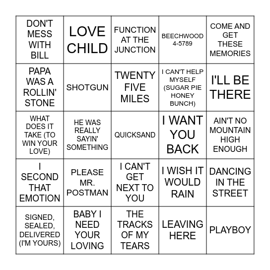 MOTOWN Bingo Card