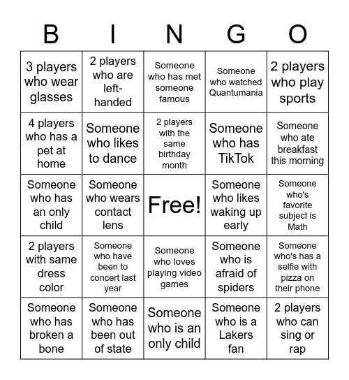 Human Bingo Card