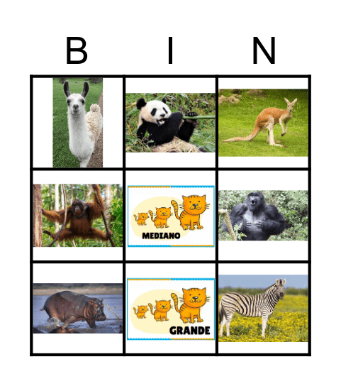 Zoo Animals Bingo Card