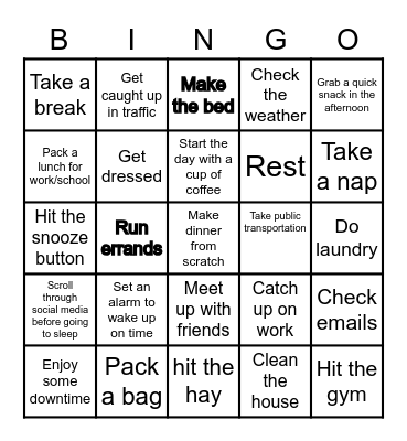 Daily Routine Bingo Card