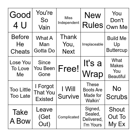 Anti-Valentine's Day Bingo Card