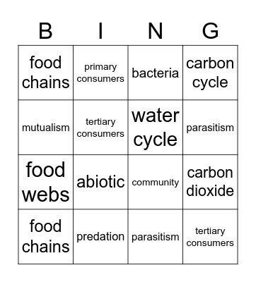 Ecosystem Bingo Card