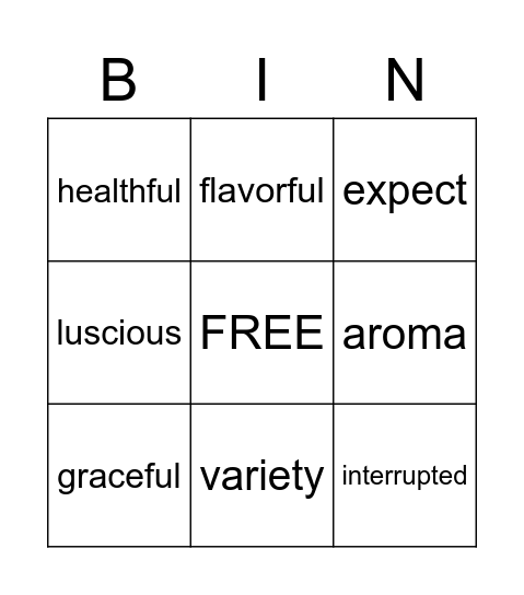 Vocabulary Bingo Card