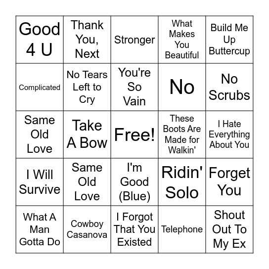 Anti-Valentine's Day Bingo Card