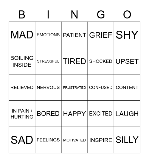 Emotions ASL Bingo Card