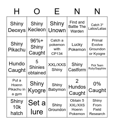 Hoenn Tour! Bingo Card