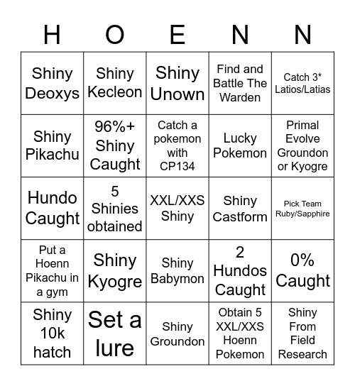 Hoenn Tour! Bingo Card