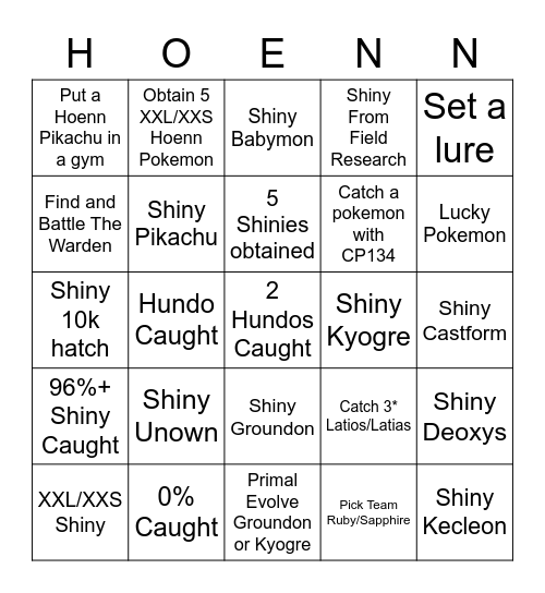 Hoenn Tour! Bingo Card