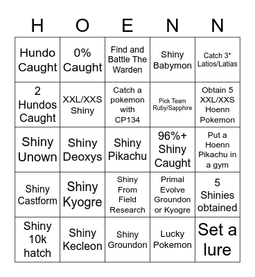 Hoenn Tour! Bingo Card