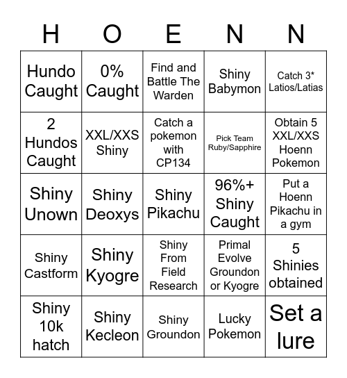 Hoenn Tour! Bingo Card