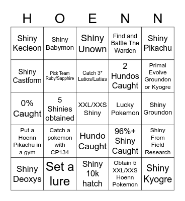 Hoenn Tour! Bingo Card