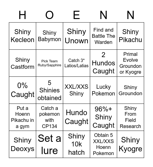 Hoenn Tour! Bingo Card