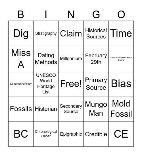 Investigating History Bingo Card