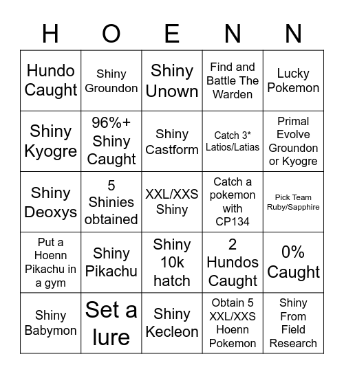 Hoenn Tour! Bingo Card