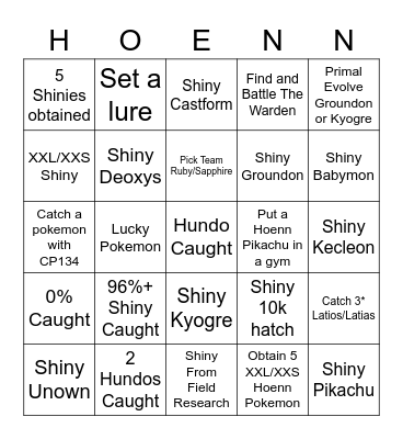 Hoenn Tour! Bingo Card