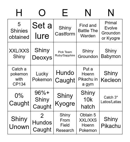 Hoenn Tour! Bingo Card