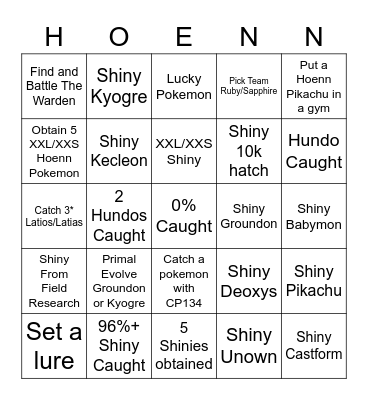 Hoenn Tour! Bingo Card