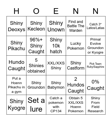Hoenn Tour! Bingo Card
