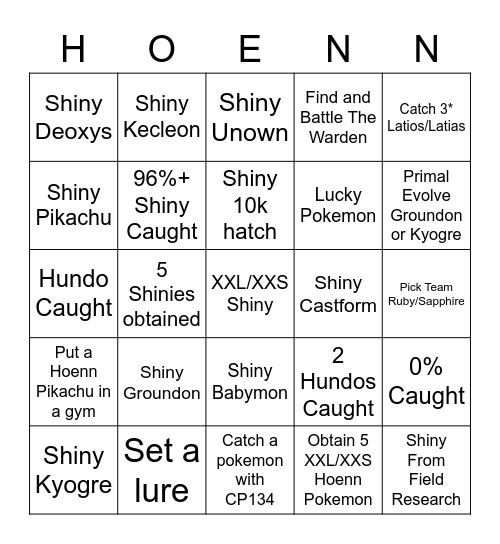 Hoenn Tour! Bingo Card