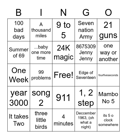 Numbers Bingo Card