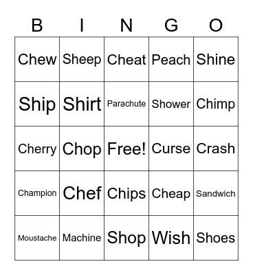 Sh, Ch Bingo Card