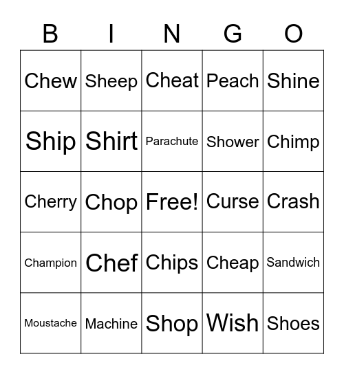 Sh, Ch Bingo Card