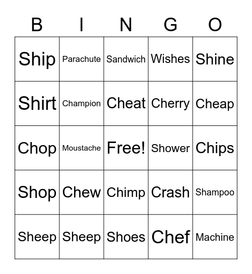 Sh and Ch Bingo Card