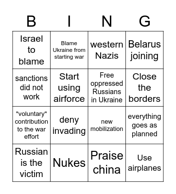Putin speech bingo Card