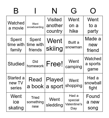 Winter Break Bingo Card