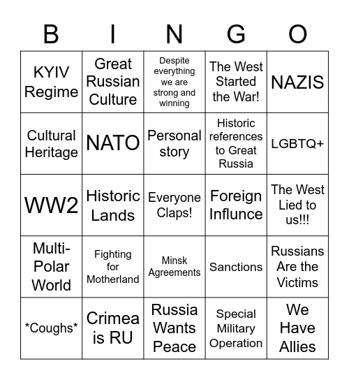 21/02 Putin's Speech Bingo Card