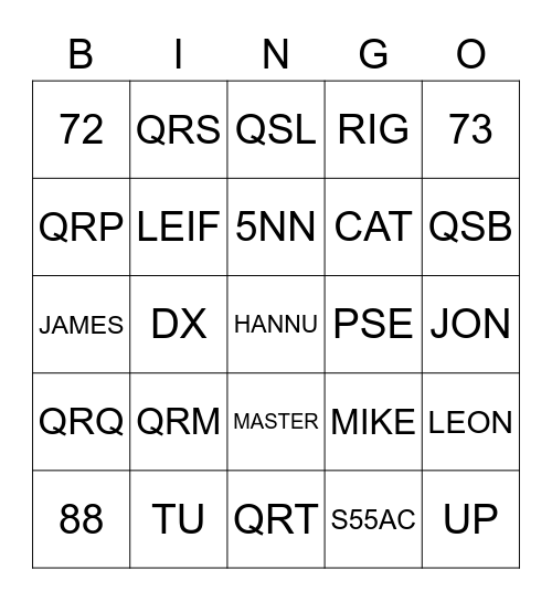 CW Bingo Card