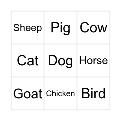 Animal Bingo Card