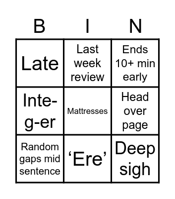 Maths for Phys Bingo Card