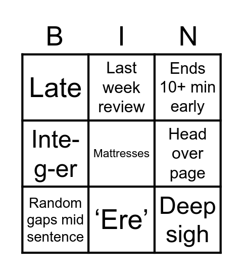 Maths for Phys Bingo Card