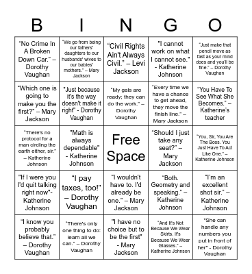 Hidden Figures Bingo Card