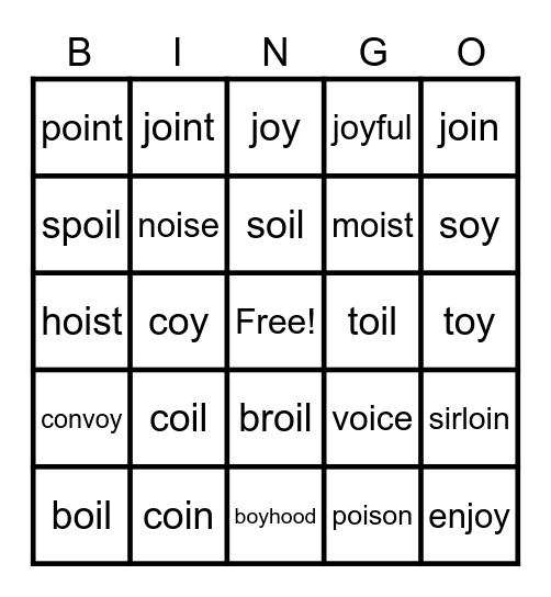 -oy and -oi words Bingo Card