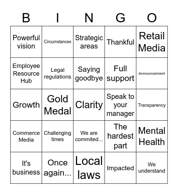 All Hands Bingo Card