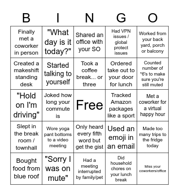 Remote Work Bingo Card