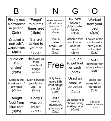 RAS WFH Bingo Card