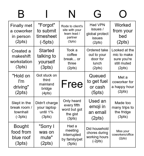 RAS WFH Bingo Card