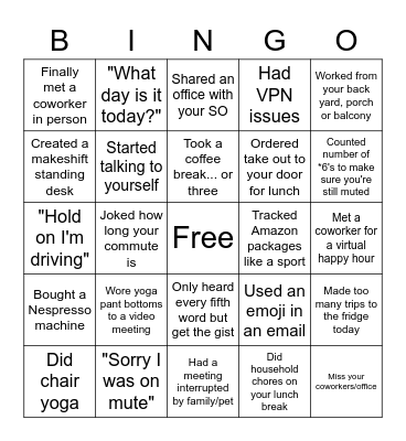 RAS WFH Bingo Card