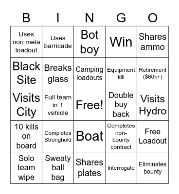 Warzone 2 QUADS Spectator Bingo Card