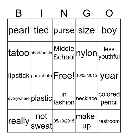 les vetements Bingo Card