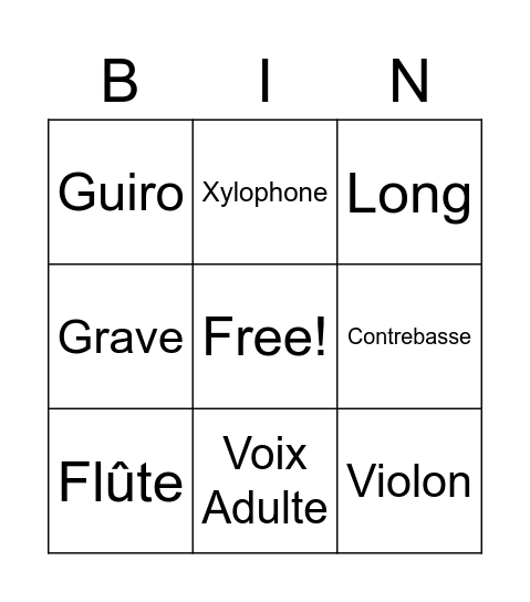Bingo 1re année Bingo Card
