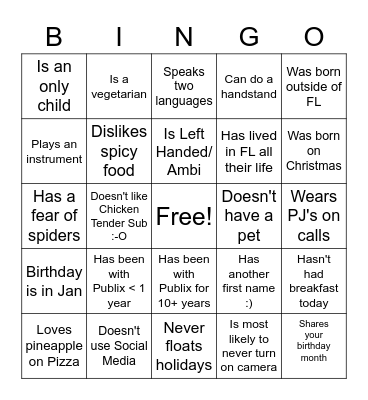 Find Someone who? Bingo Card