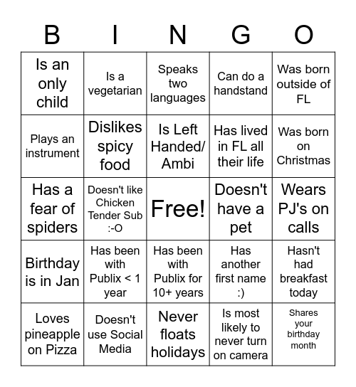 Find Someone who? Bingo Card